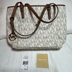 Michael Kors White and Brown Signature Tote